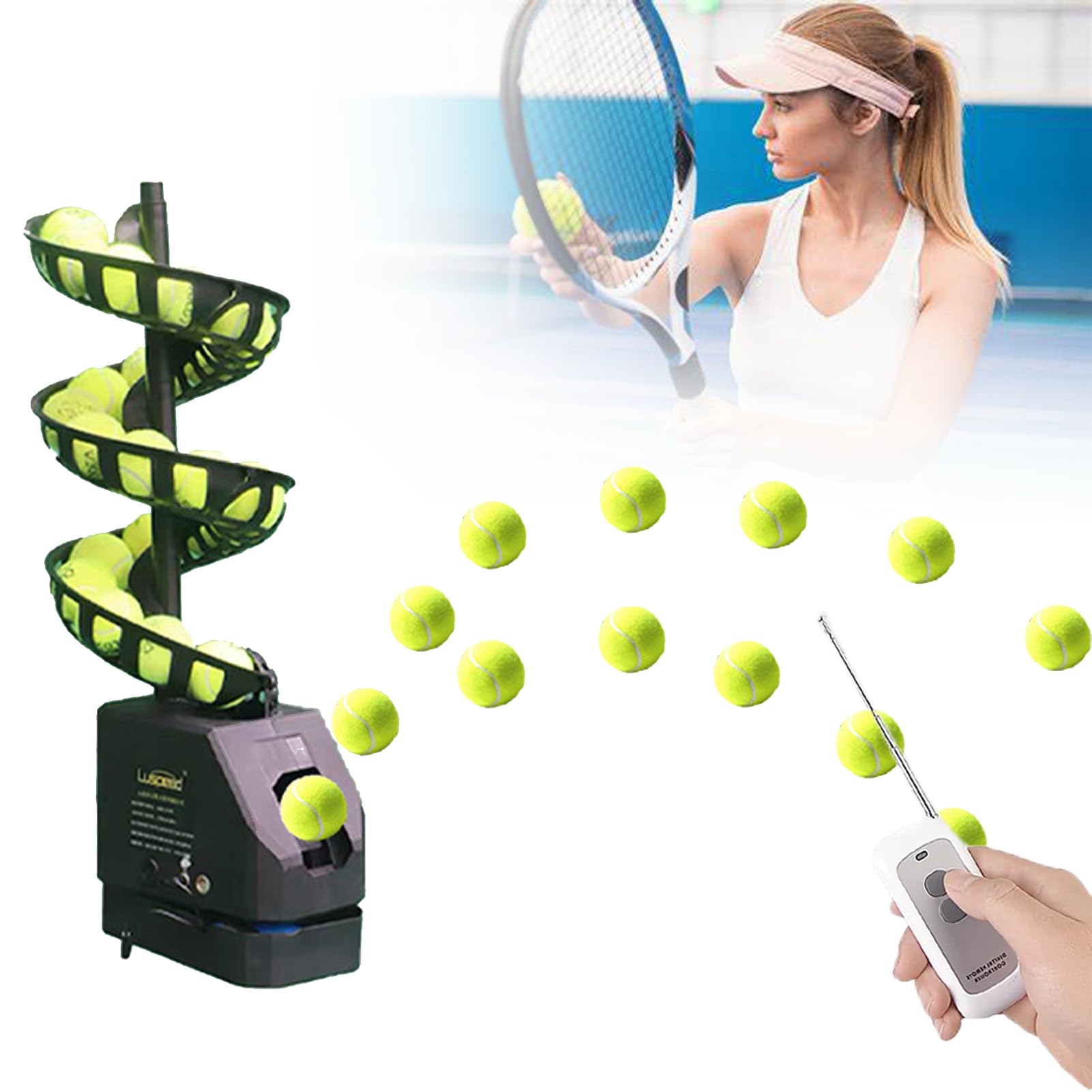 Máquina Lanzapelotas de Tenis Portátil, Lanzador Automático Profesional - Capacidad 33 Pelotas, con Mando a Distancia, Entrenador Automático para Principiantes, para Entrenamiento Individual