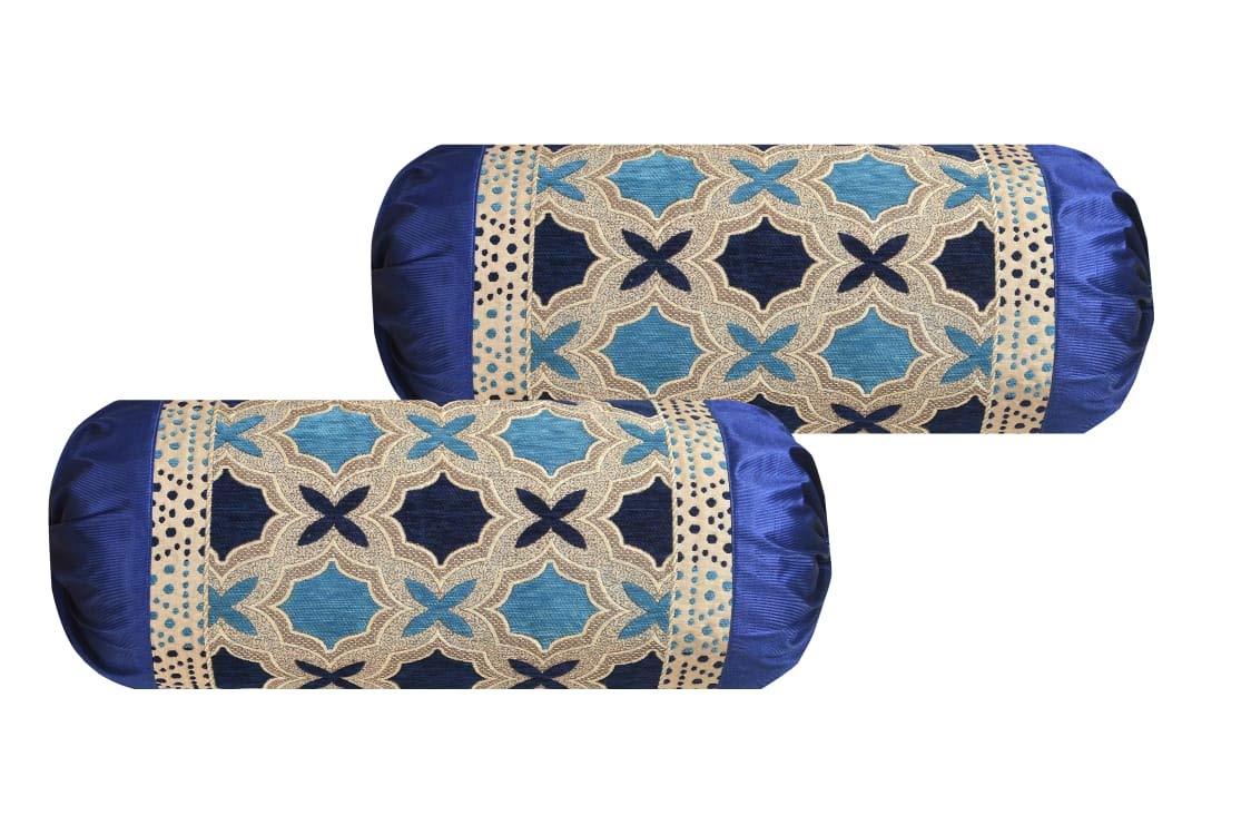 sandeep handloom chenlille Velvet Bolster Covers Set of 2 /Size 16 x 32 inch (Blue) Amazon.in