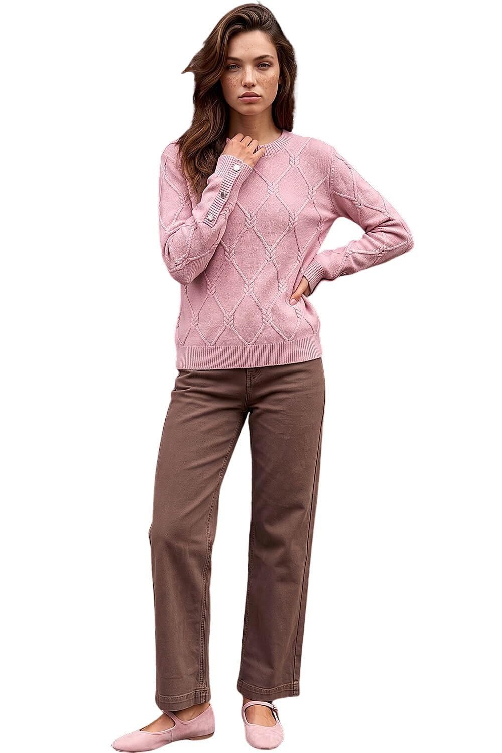 Roman Women's Light Pink Petite Button Cuff Knit Jumper In | Size: 18