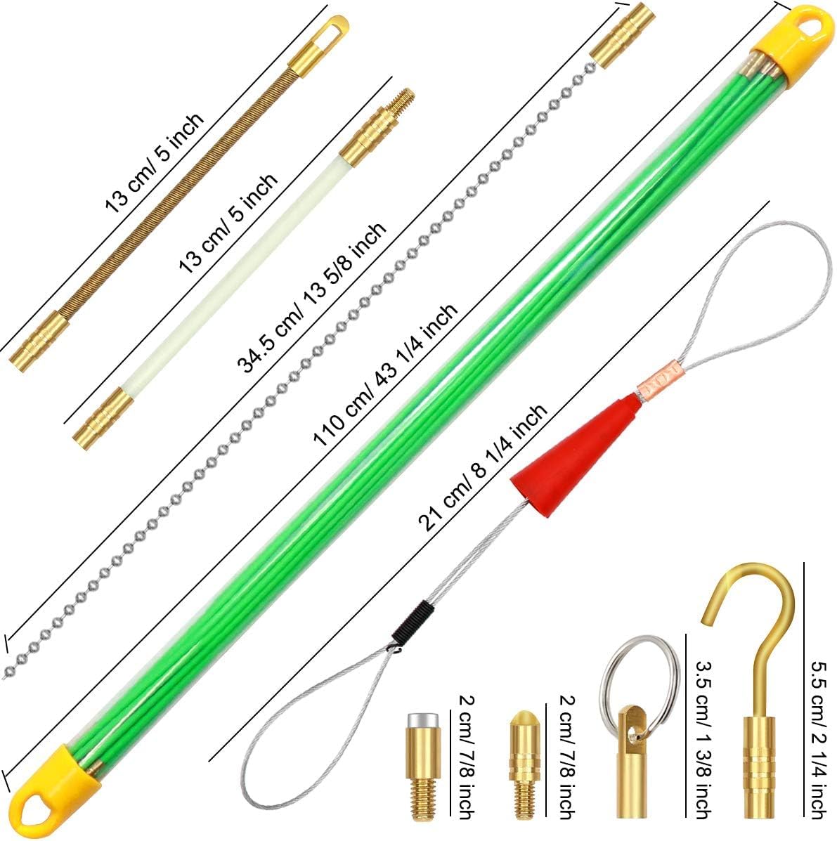 cable fish pole FTIHTRY 45FT Fiberglass Running Electrical Wire Glow Rods Wire Pulling, Rods Electrical Kit with 8 Different Attachments and Fish Tape Wire Puller Kit the kit includes 15 rods 32.2FT Fiberglass Electrical Wire Fish