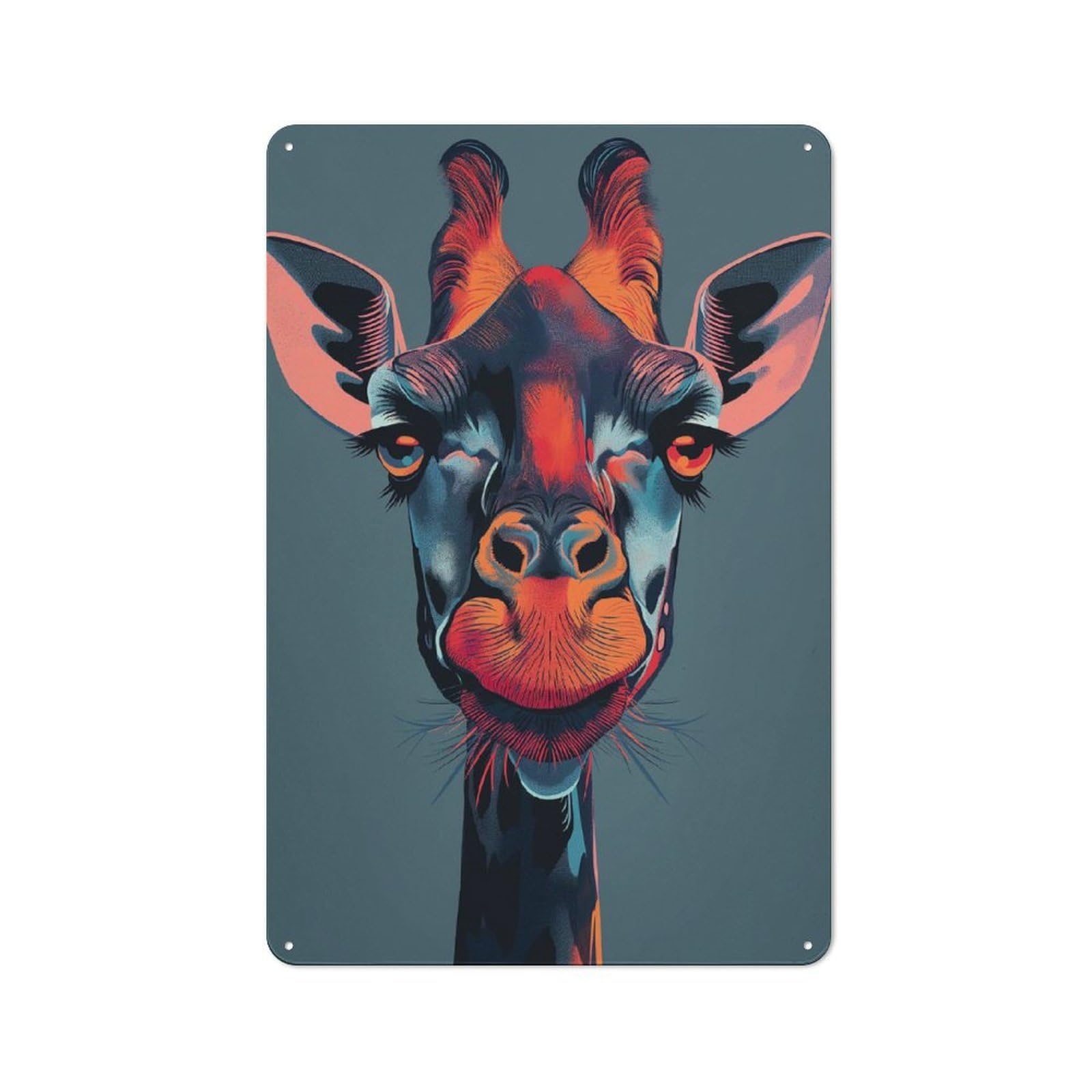 Junmoney Style-24 Metal Wall Sign 30X20cm Featuring Giraffe Portrait Animal For Café Or Restaurant, A New Home Present For Hospitality Interior Collectors