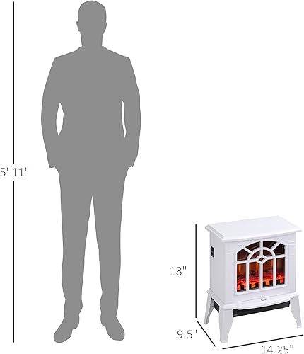 Miniatura 7 de HOMCOM Estufa eléctrica de chimenea, calentador independiente de 18 pulgadas con llama realista, protección contra sobrecalentamiento, portátil, 750