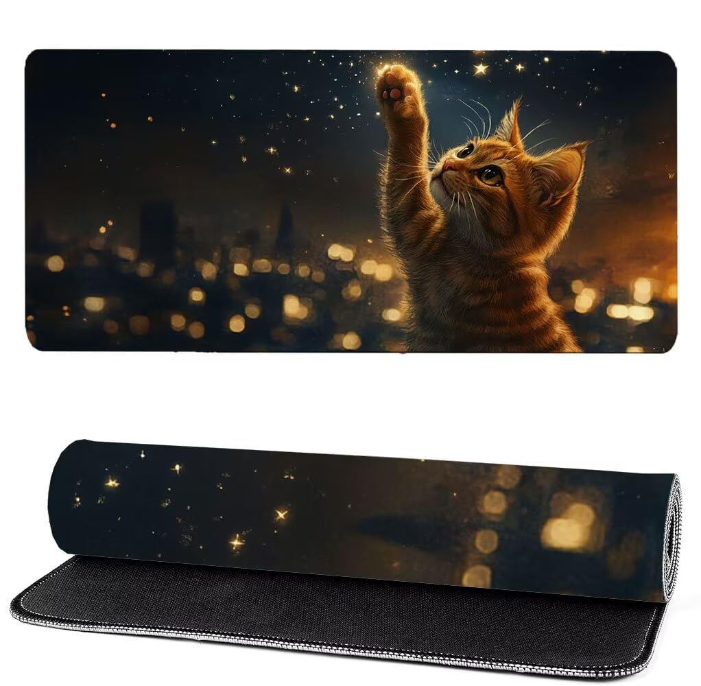 Podkładka pod mysz XXL 1000 x 500 x 3 mm dla kota, podkładka pod mysz do gier, ulepszona precyzja i szybkość, podkładka pod mysz do gier antypoślizgowa gumowa podstawa, dekoracja biurka MM-433