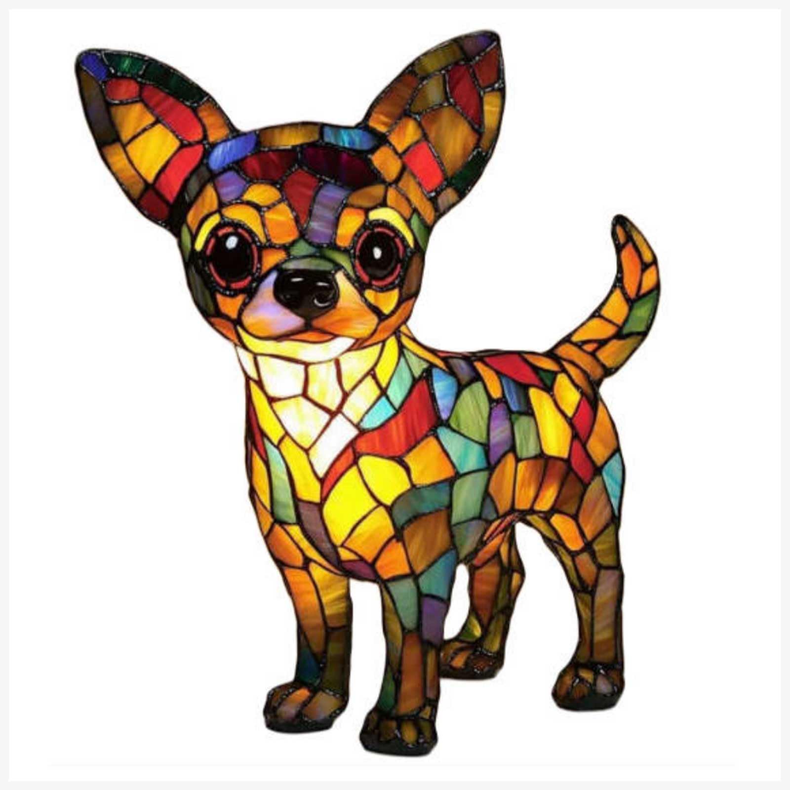 Cute Dog Night Light Resin Tabletop Light Stained Puppy Bedside Lamp (Chihuahua)