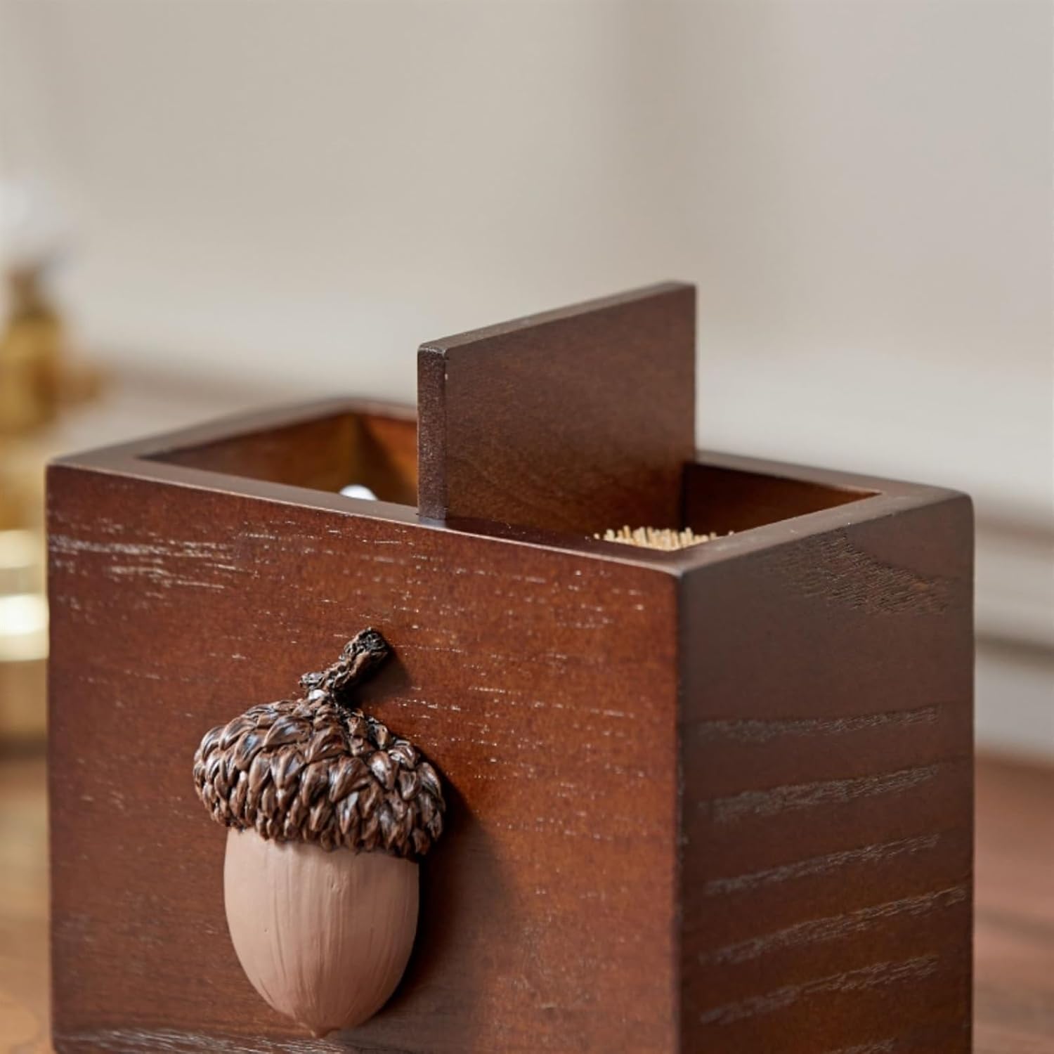 Creative Retro Wooden Toothpick Box with Cover and Compartment Storage Cotton Swab Box Toothpick Holder Toothpick Dispensers
