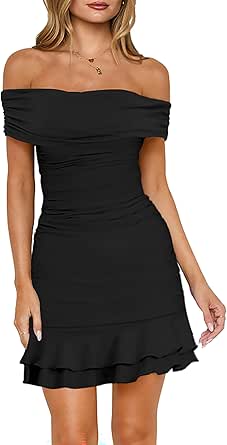 Amazon.com: HYPERFIRE Women's Off The Shoulder Ruched Bodycon Dress ...