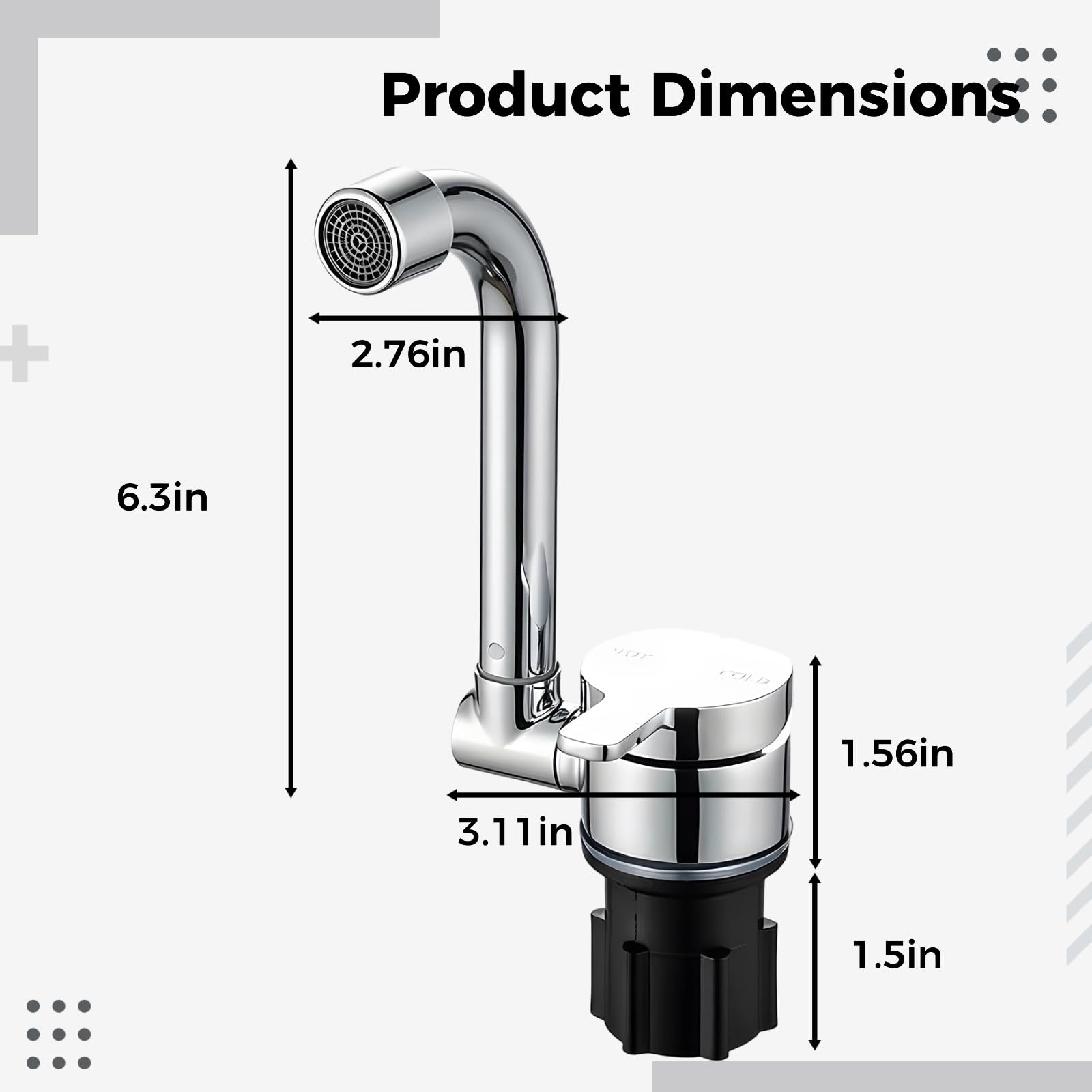 Grifo de cocina plegable giratorio de 360° para agua fría y caliente, grifo de metal de una sola manija para cámper, 7.9 x 3.1 x 2.8 pulgadas / 20 x 8 x 7 cm, diseño que ahorra espacio