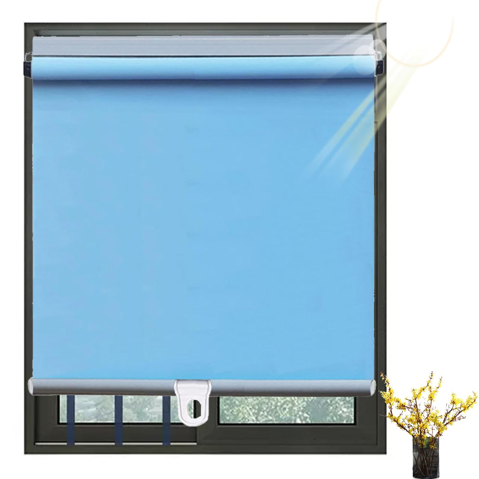 Jolan Blue Retractable Sunshade Roller Blinds,Blackout Roller Shades For Windows,Temporary Blinds No Drilling,Thermal Insulated/Privacy Curtains,32-150Cm Wide,For Balcony Bedroom,-145×130Cm(57 * 51In)