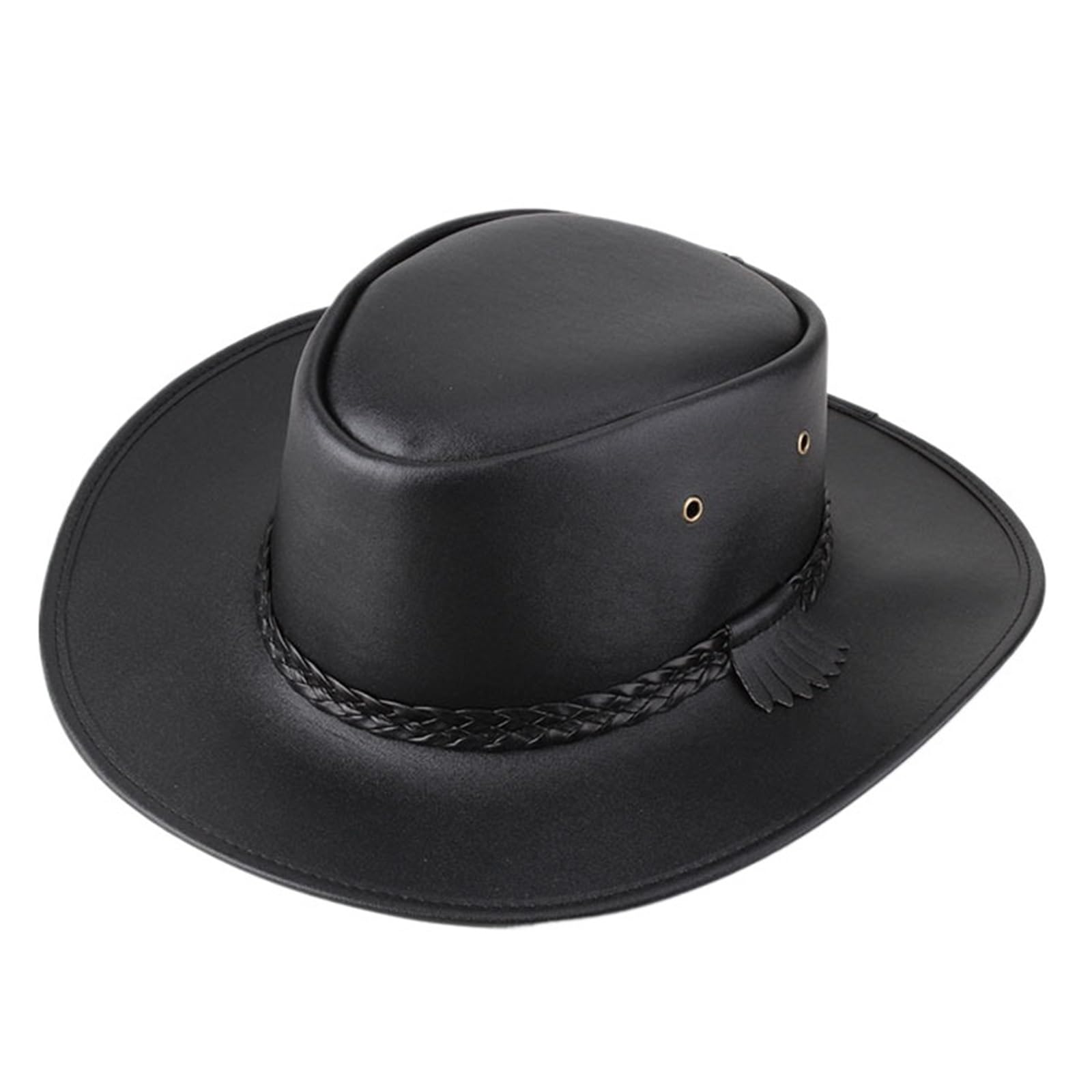 Cappello da Cowboy Cappello da Cowboy da Uomo in Ecopelle Gentiluomo Jazz Berretto Vintage Autunno Inverno per Feste Ed Eventi All'Aperto(Black)
