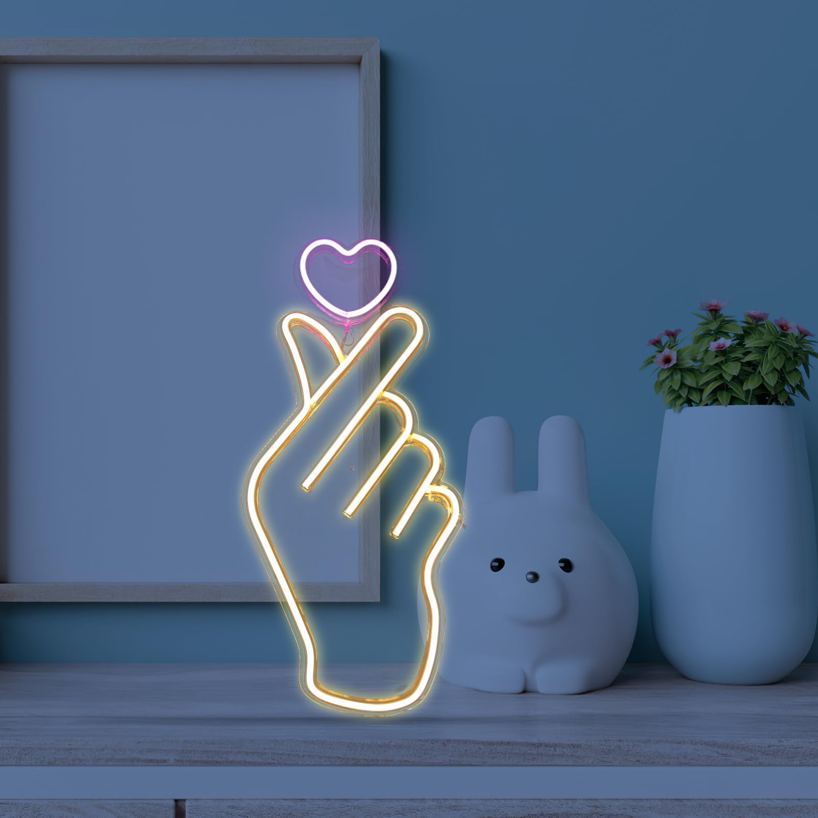 Artibetter Letrero de Neón LED en Forma de Mano Corazón Usb, Luz Decorativa para Dormitorio y Fiesta, bajo Consumo Energético, Colgante para Pared o Mesa, Decoración Ambiental, 1 Unidad, Uso