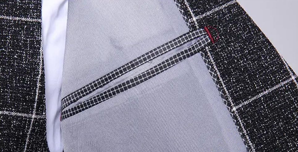 Mens 3 Piece Business Suit Business Casual Plaid Wrinkle Free Stain Resistant Wedding Suit4