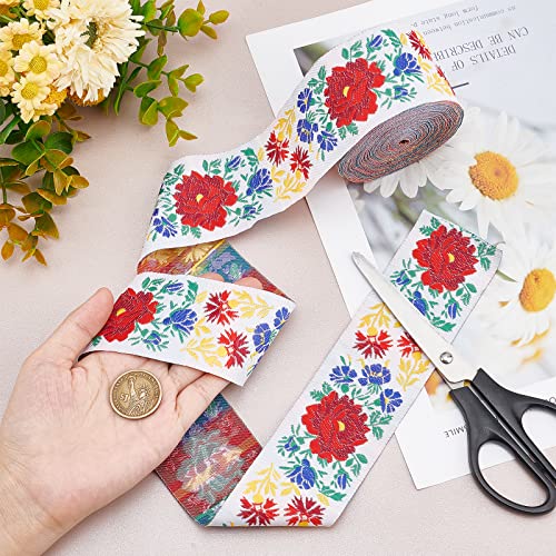 Ph Pandahall 2 Inch Jacquard Ribbon, 10 Yards Vintage Woven Trim Floral Ribbon Fabric Trim Fringe Embroidered Mexican Ribbon For Boho Clothing Sewing Collar Curtain Embellishment Cake Decoration #TOP4