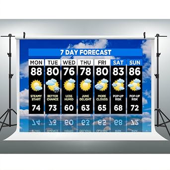 Weather News Broadcast Backdrop 7-Day News Report 9x6ft Blue