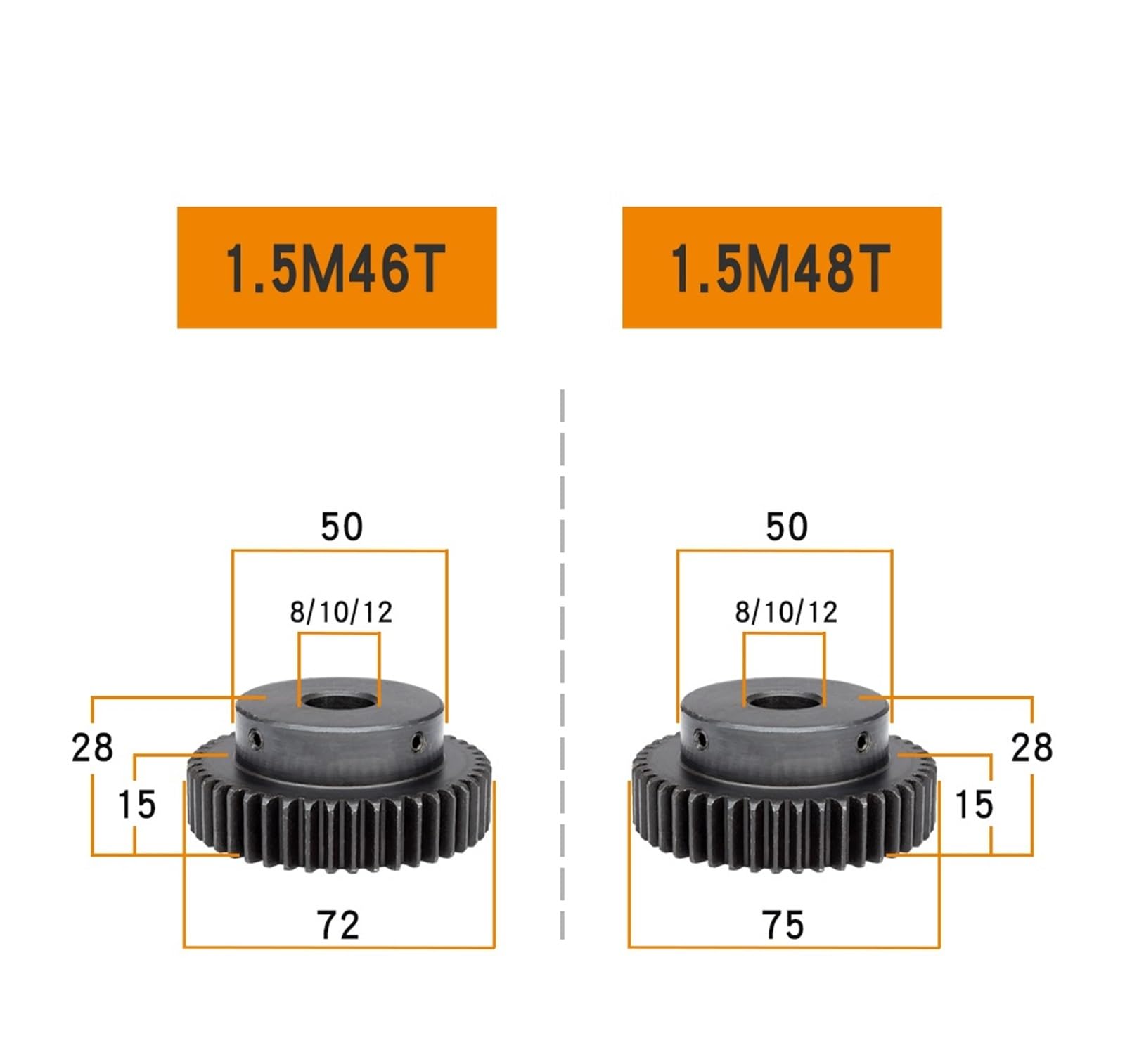 Bevel Gear Pinion Hardware Mechanical 1pcs Gear Wheel 1.5 Module-46/48T Bore Size 10/12/14/15/19/20/25mm Motor Gear Carbon Steel(1.5M46T - Bore 12 mm)
