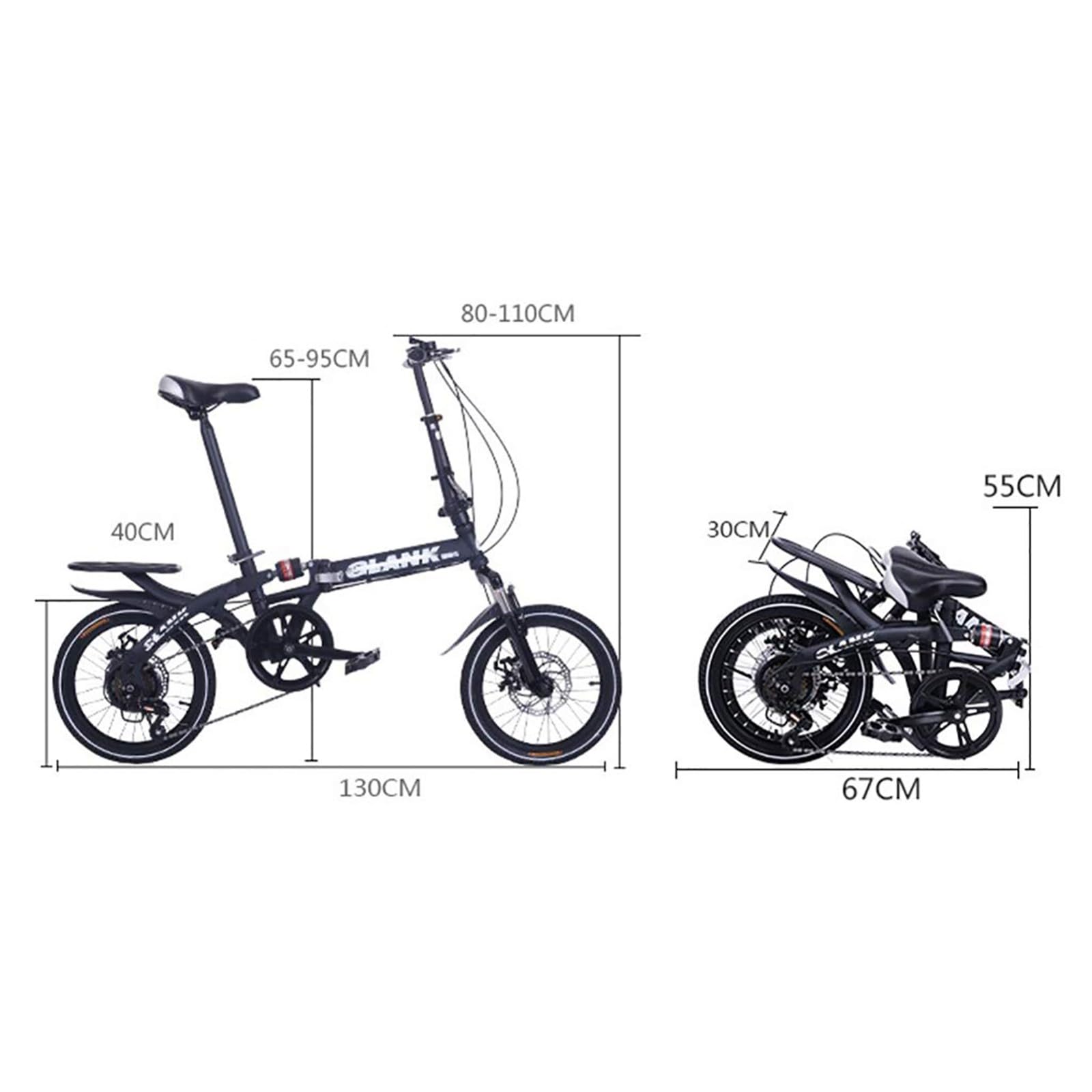Bicicletta Pieghevole 18/16" City Bike Pieghevole, 6 Velocità, Anteriore E Posteriore Mudgard,Unisex, Mini Bici Pieghevole Leggera, Adatta A Partire Da 145Cm–18Cm C,16in