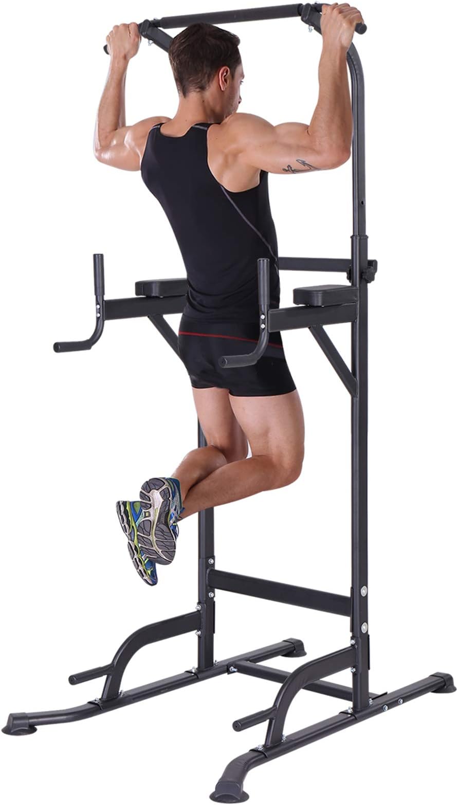 K KiNGKANG Power Tower Pull Up Bar Stand Station with Dip Bars - Complete Home Fitness Gym for Strength Training & Workout. Rugged Steel, Fully Adjustable, Stable. Conditions Arms, Legs, Chest