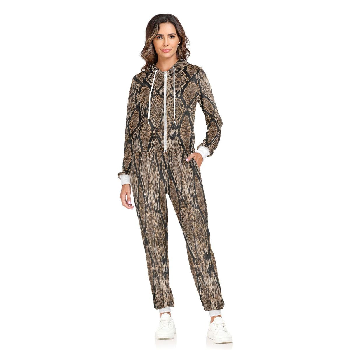 Conjunto deportivo de 2 piezas para mujer, estampado de piel de serpiente animal, conjunto deportivo de manga larga, conjunto deportivo de piel de leopardo