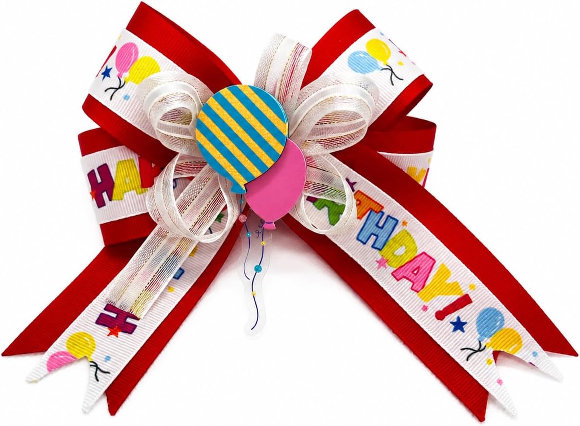 LAZO BOUTIQUE Themed Birthday Bow | CENTER EMBELLISHMENT MAY VARY SLIGHTLY BASED ON AVAILABILITY WHILE MAINTAINIG THE SAME BIRTHDAY THEME AND OVERALL DESING