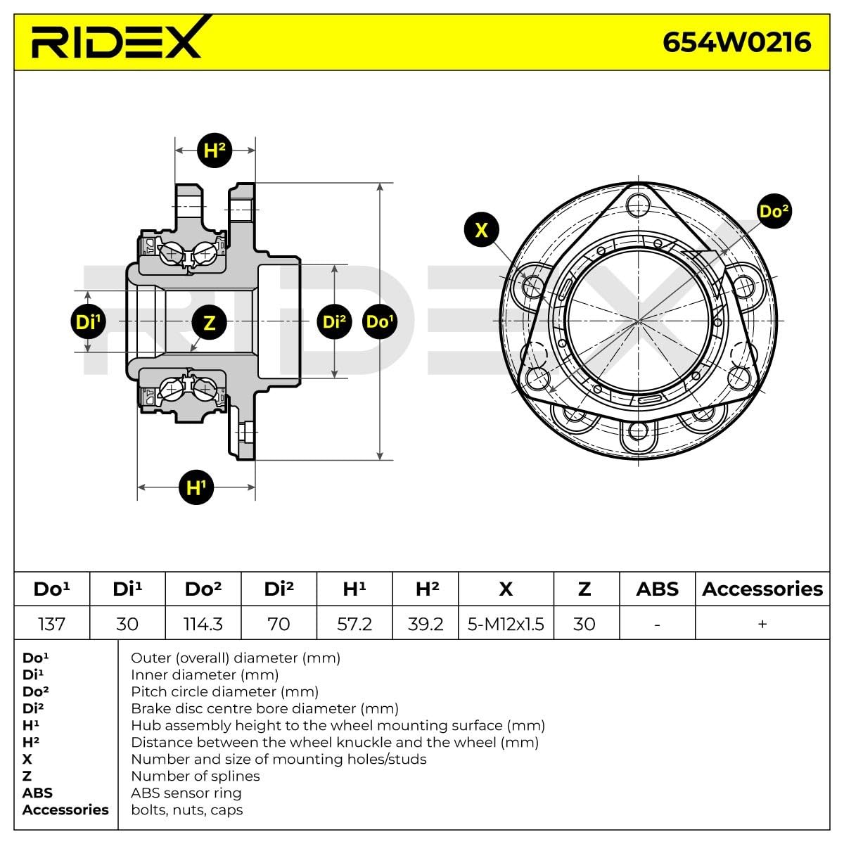 RIDEX 654W0216 Juego de cojinete de rueda Delantero, ambos lados Rodamiento integrado en buje de rueda Compatible con SAAB 9-5 Ranchera familiar YS3E