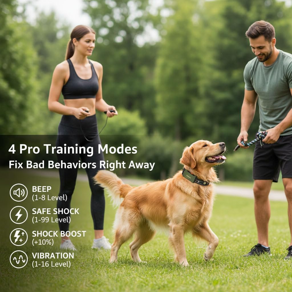 Dog Training Collar with Remote - 4500FT, IPX8, 0-150 Lbs, Dog Collar with 4 Training Modes, Security Lock, Rechargeable e-Collar, Outside Use, for Small Medium Large Dogs, Green