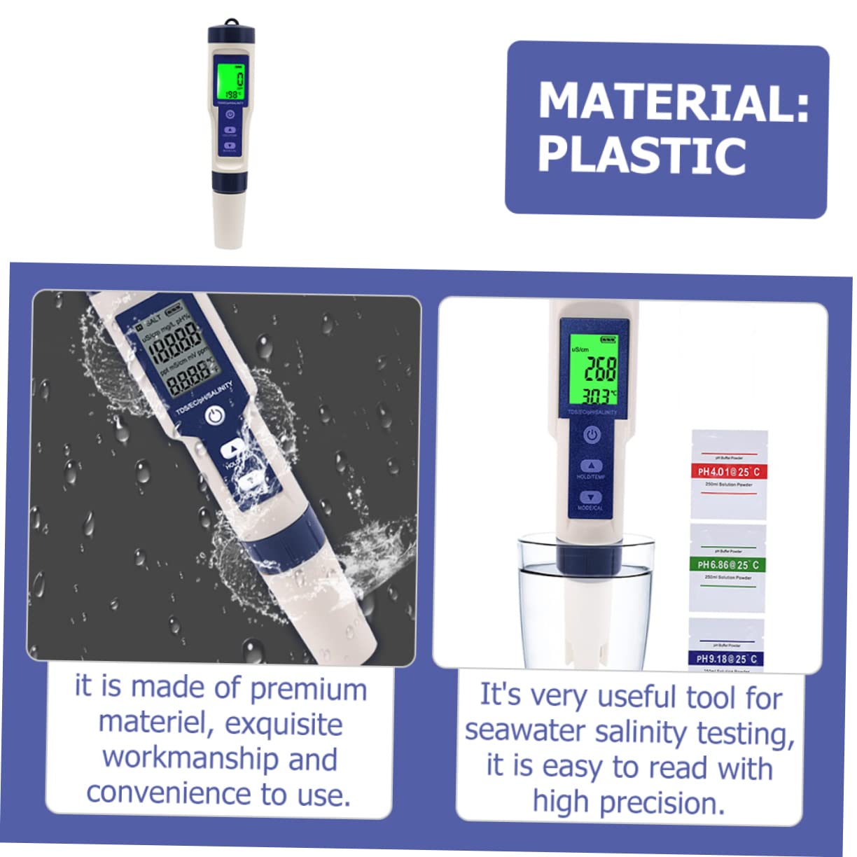 PLAFOPE Probador Digital De del Agua Medidor De Salinidad para y Pantalla LCD Retroiluminación Herramienta y Precisa para Monitoreo De Agua