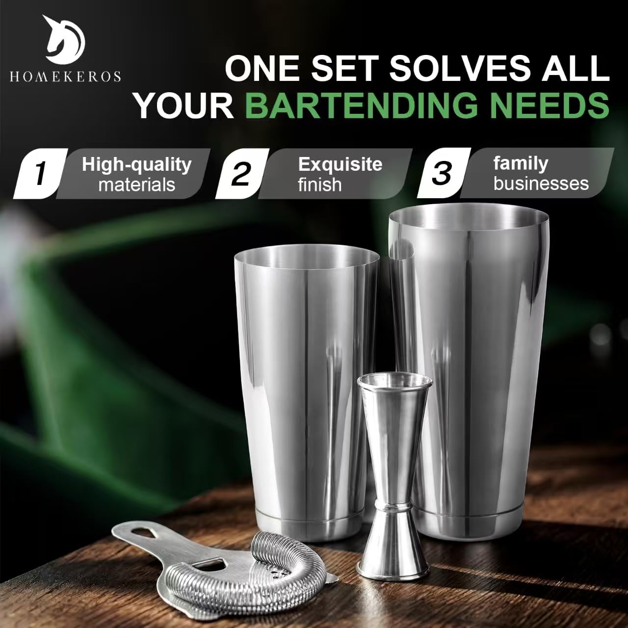 Juego de coctelera Boston de 550 ml y 850 ml, acero inoxidable 18/10, sin recubrimiento, accesorio de bar atemporal, apto para lavavajillas, para aficionados y profesionales, color plateado