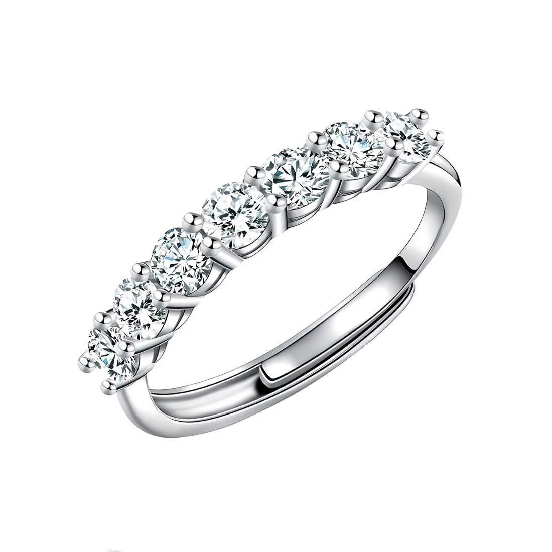 SSRDFU SSRDFU - 1 Pcs Anillo Brillante de Oro Blanco con Siete Diamantes completos, Anillo para Mujer, Cobre hipoalergénico con Lazo Abierto de Iris Ajustable, Regalo para una niña o Madre Atractiva, Plata