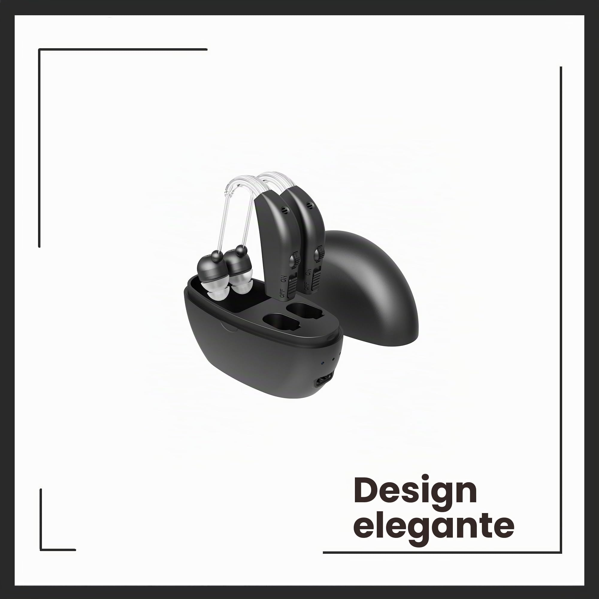 Dispositivo audio personale, batteria ricaricabile per tutto il giorno Leggero dietro l'orecchio Dispositivo vocale audio BTE Nero