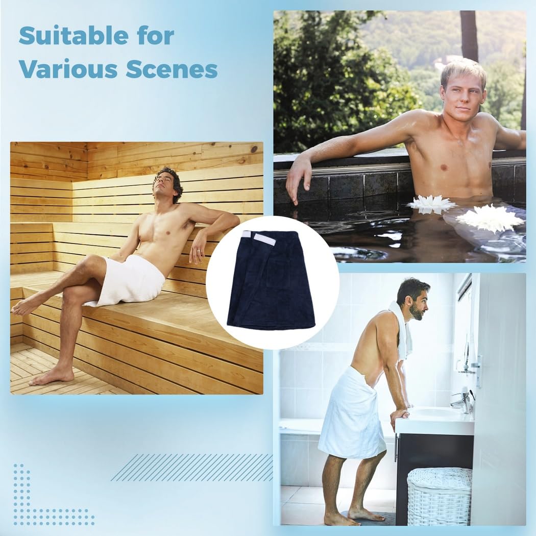 Sauna Kilt für Herren mit Tasche, Männer Sauna Handtuch mit praktischer Tasche, tragbares Badetuch für Männer, verstellbares Saunatuch, Duschtuch mit elastischem Bund und Nylon-Klettverschlüssen