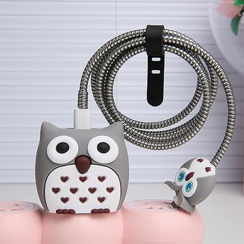 Miniatura 14 de Funda de cargador compatible con iPhone 20 W, adaptador de corriente USB-C, cargador 3D, diseño de dibujos animados, cubierta protectora de cable