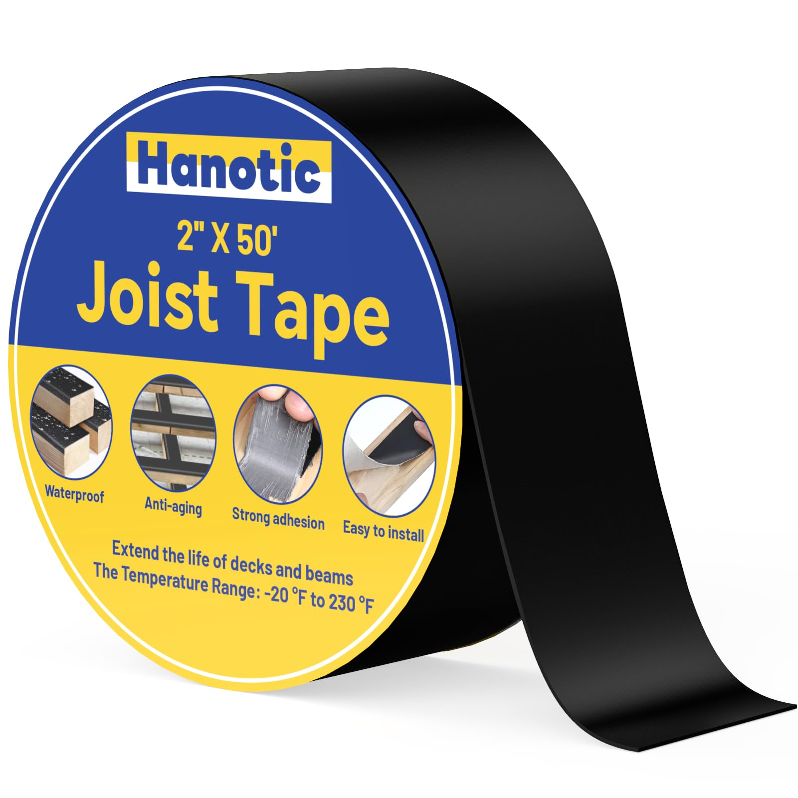 Hanotic Joist Tape for Decking 2" x 50', 1 Rolls Weatherproof Butyl Sealant Tape - Waterproof and Anti-Corrosion for Extend Deck Life for Wood Joists