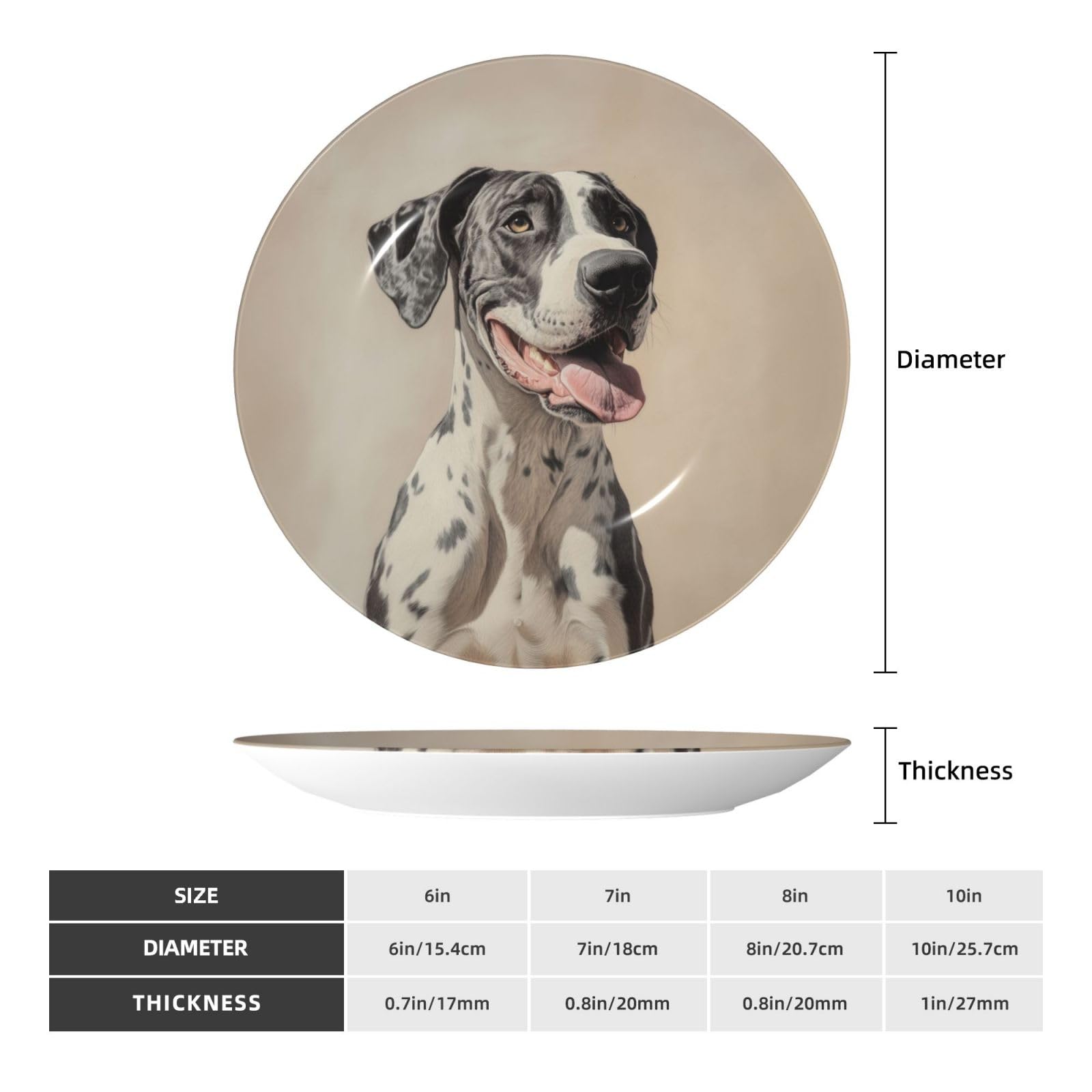 XTCOO Great Dane print Decorative Bone China Plate with Display Stand, Available in Sizes 6 to 10 Inches, Premium Ceramic Ornament for Home, Office, Kitchen Table, Wall Decor, 10in