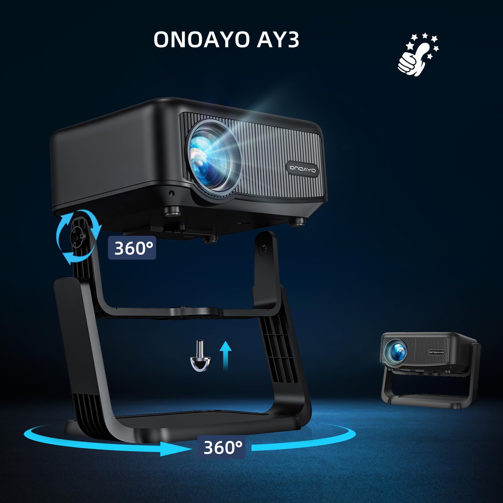 Proiettore portatile con rotazione a 360° Staccabile Auto Keystone 20000L 1080P HD 4K Supporto ONOAYO Mini Proiettore WiFi6 BT5.2, Zoom Fcous remoto Home Cinema per iOS/Android