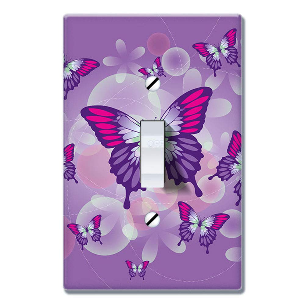 WIRESTER Single Gang Toggle Light Switch Plate/Wall Plate Cover - Pink Purple Butterfly