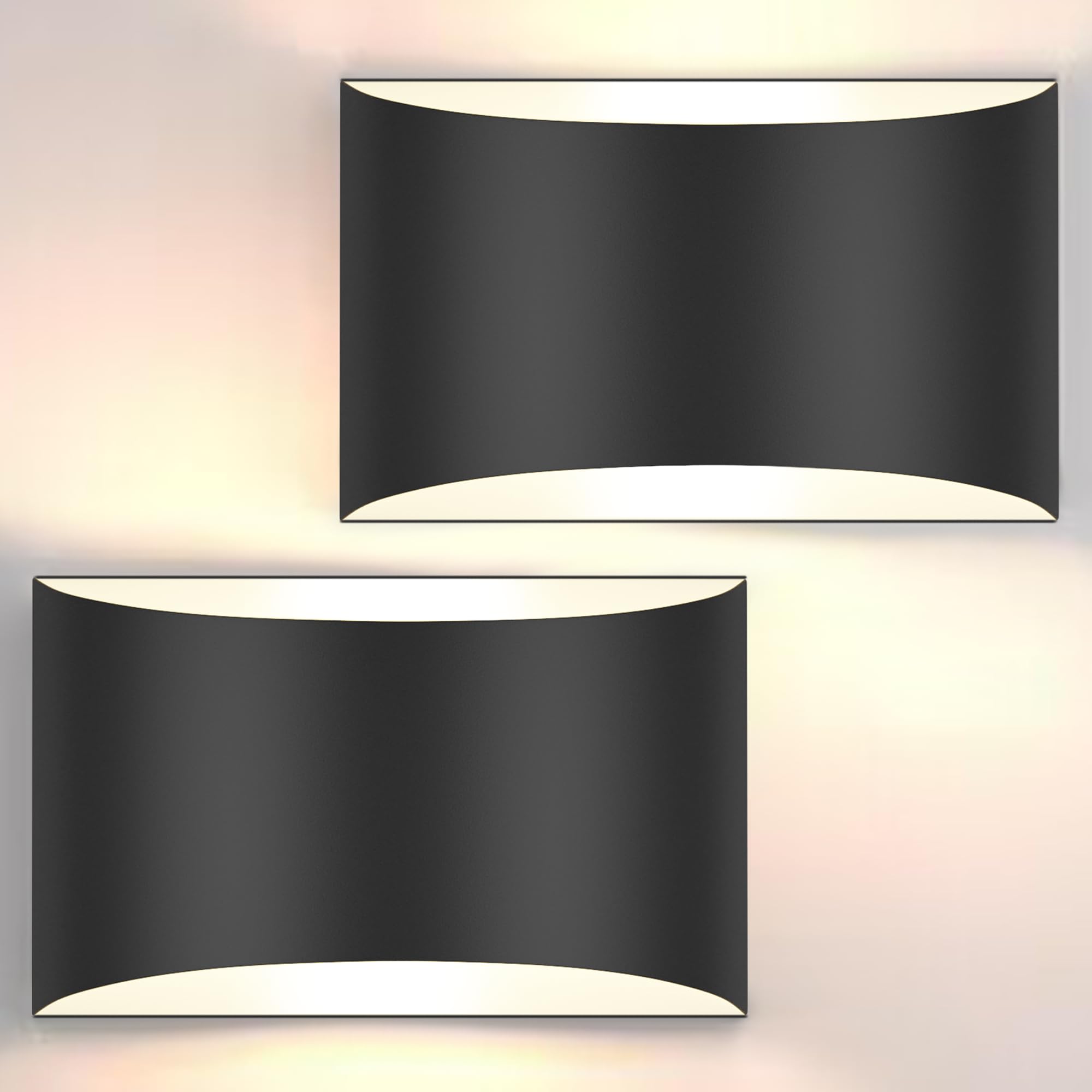 Modern LED Wall Sconces Set of 2, 3000K Large Black Wall Light Fixture