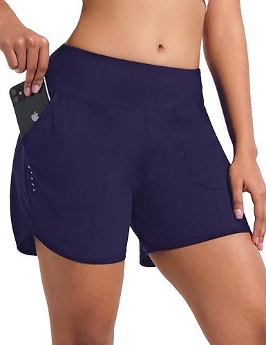 BVVU Pantalones cortos de natación para mujer de 5 pulgadas, con control de abdomen, UPF50+, pantalones cortos de playa de cintura alta para mujer