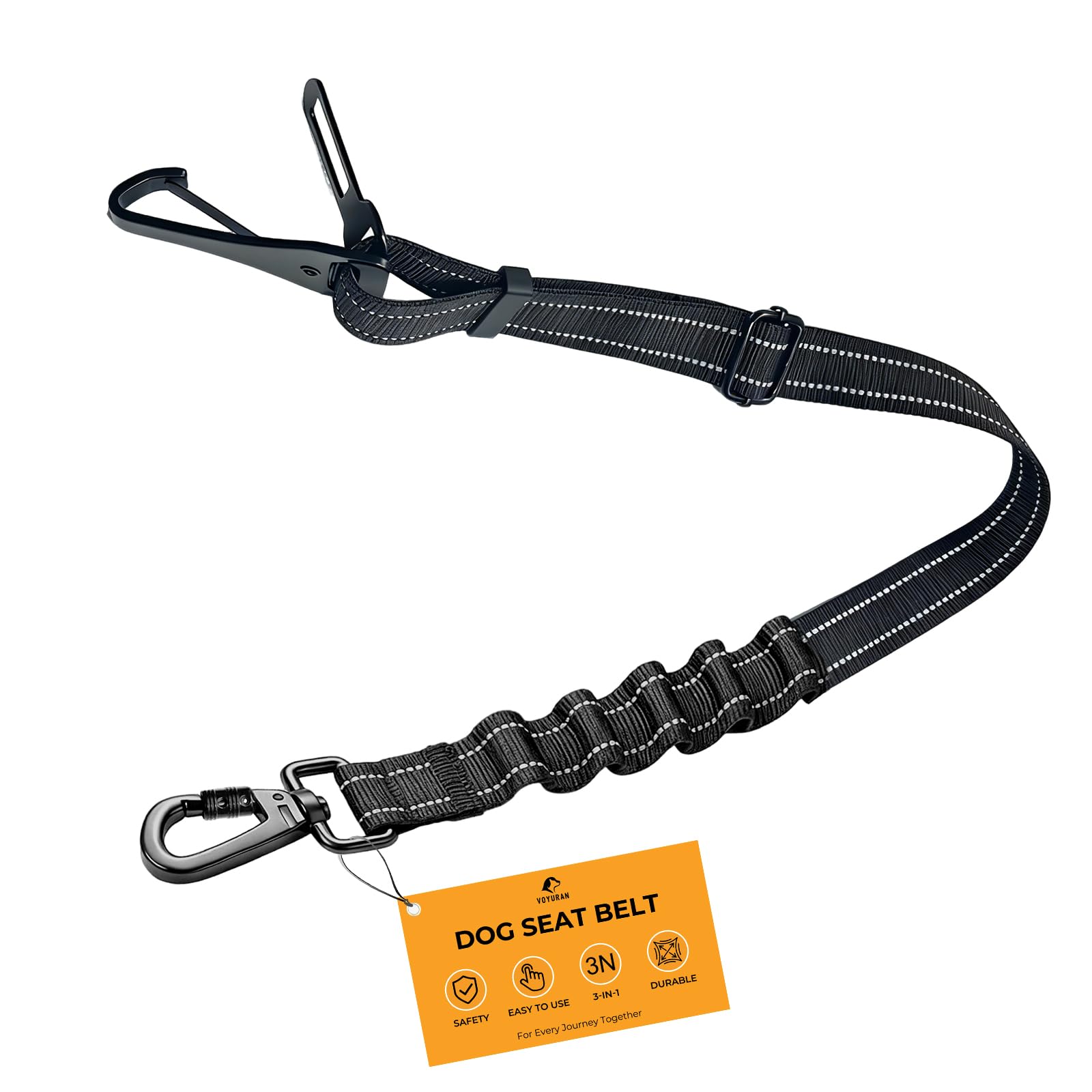 Dog Seat Belt for Car, 3-in-1 Adjustable Dog Seatbelt, Black