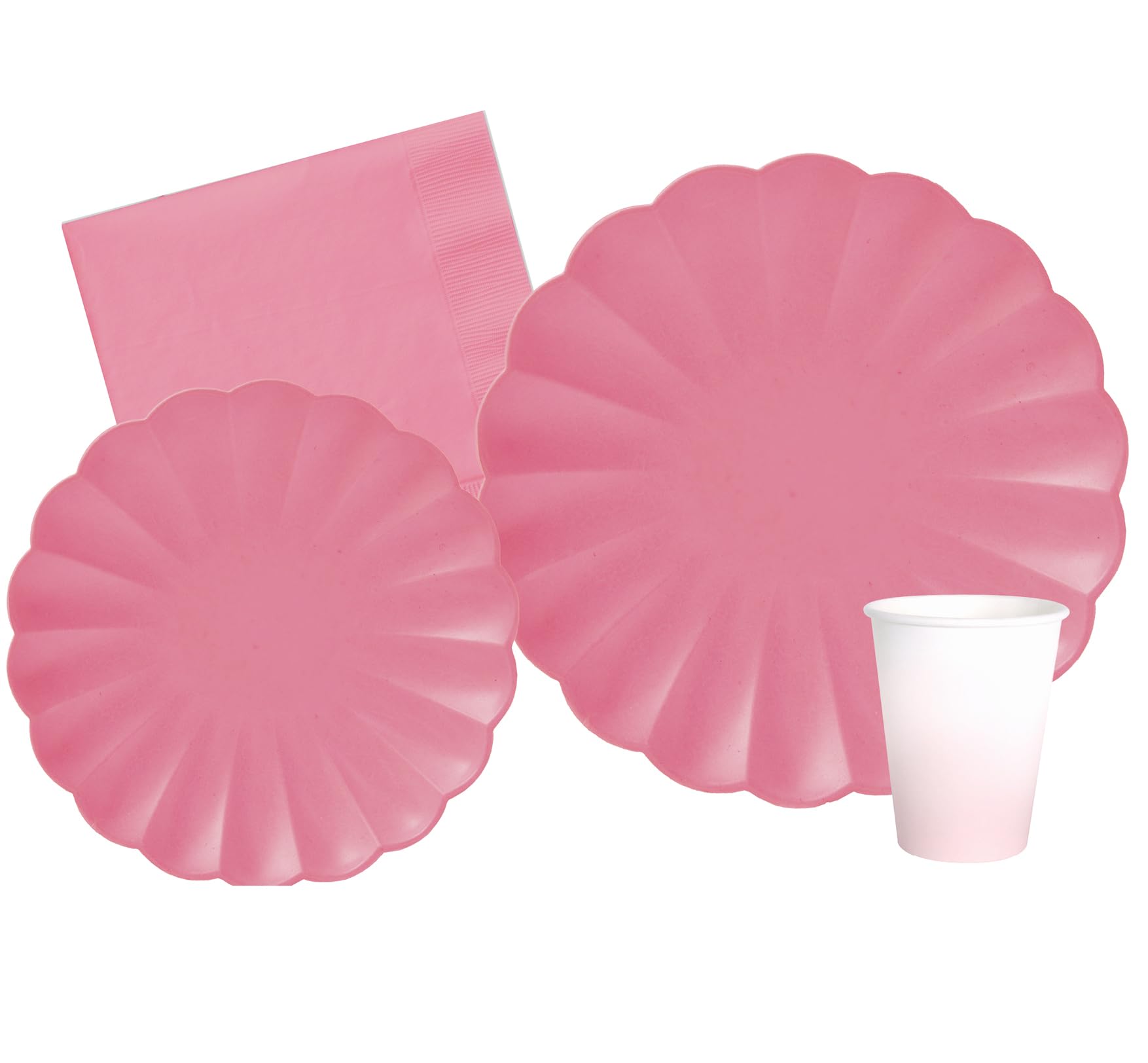 Ciao AZ108 Party Tableware Set Flower Shape for 8 people (44 pcs: plates, cups, napkins) in compostable paper, old rose, Solid