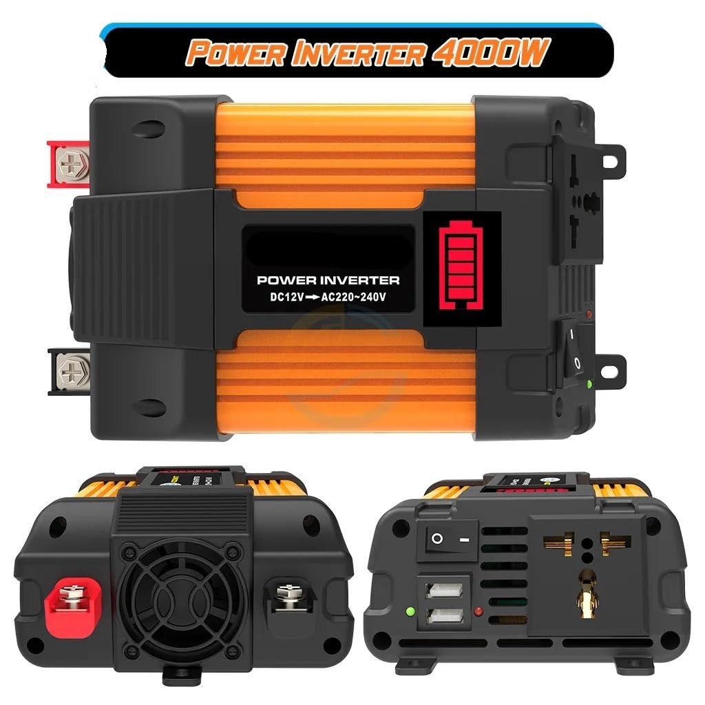 Inverter di Potenza, Convertitore di trasformatore DC-AC for auto da 6000 W, adattatore universale for presa con caricabatterie USB, stazione di ricarica rapida(6000W)