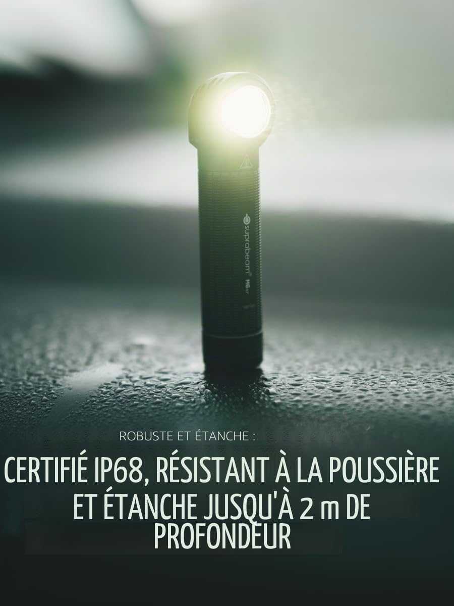 Suprabeam M6xr Lampe frontale et lampe de poche LED étanche avec 2000 lumens, intensité variable en continu et base magnétique intégrée