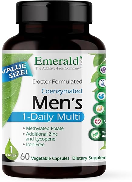 EMERALD LABS Men's 1 Daily Multi - Additive-Free Men's Multivitamin - Includes Lycopene, Zinc, Vitamin D3, & More - Supports Bones, Prostate & Vision* - 60 Vegetable Capsules
