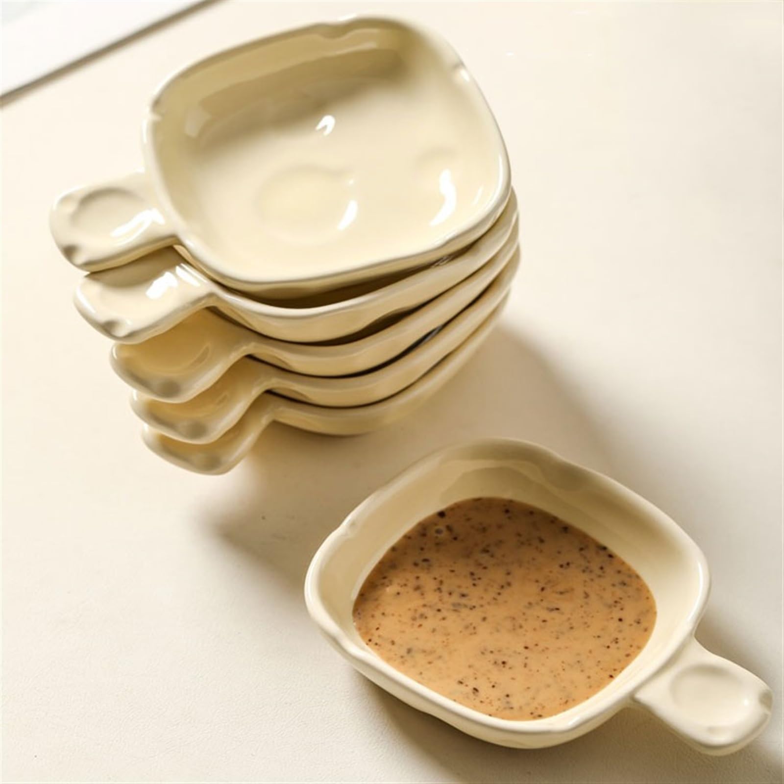Ciotoline da Snack Set di piattini da immersione di alto valore con piatto for salsa con manico Piatto piccolo in ceramica carino for la casa con secchio for la conservazione Piatti Snack Ceramica(Col