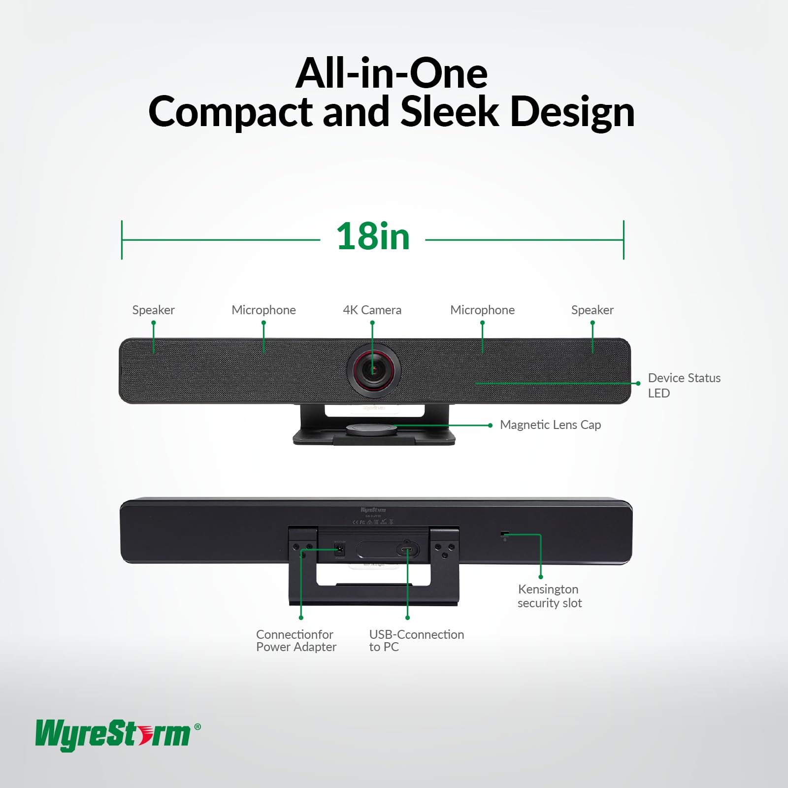 WYRESTORM 4K UHD Conference Room Webcam with AI Auto Framing, Presenter & Speaker Tracking – 120° Wide-Angle Camera, 5X Digital Zoom, Mic & Speaker for PC Meetings, Microsoft Teams & Zoom