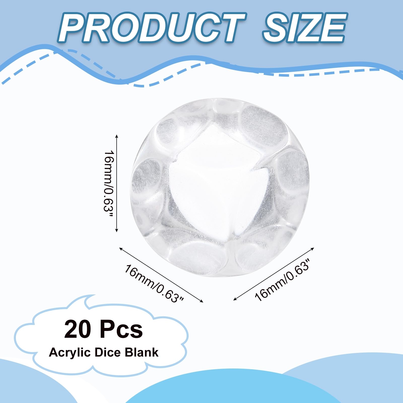PATIKIL 16mm Clear Acrylic Dice Blank - Image 2