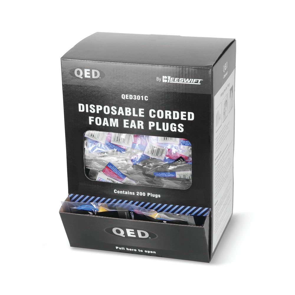 Qed Range Qed Corded Disposable Ear Plugs Individually Bagged 200 Pack Snr39db En352