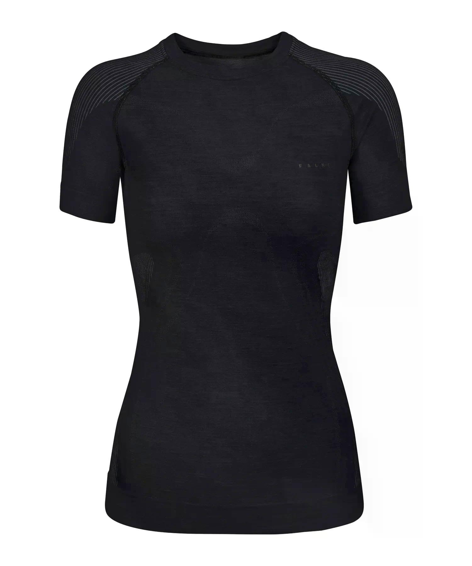 FALKE Kobiety Warstwa podstawowa (góra) Wool-Tech Light W S/s Ts wełna materiał funkcjonalny regulujące klimat 1 Sztuka, Czarny Black 3000, S