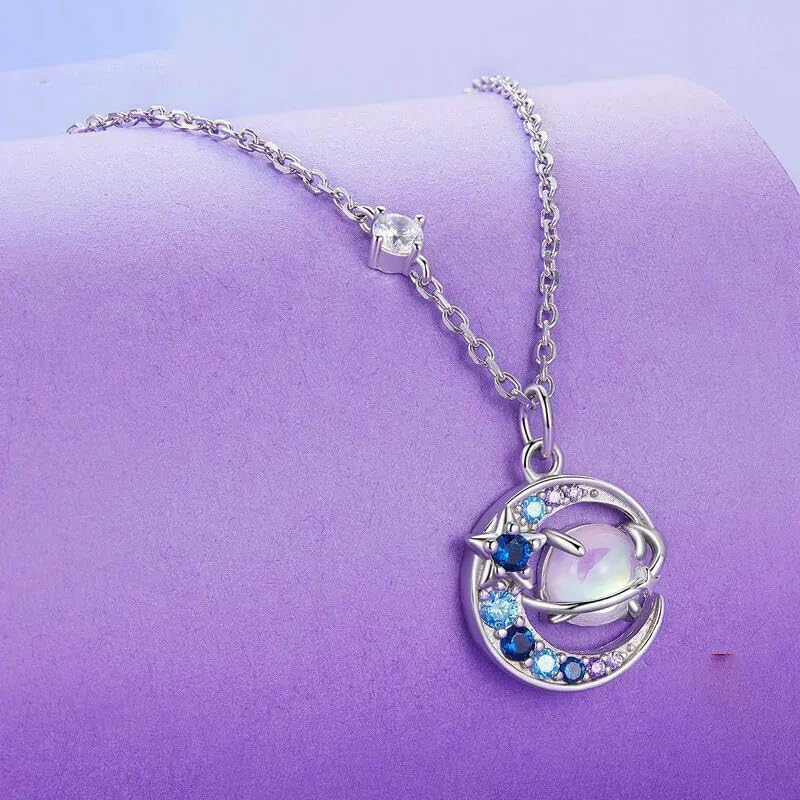 Planet Necklace 925 Sterling Silver Star Moon Saturn Universe Space Pendant Jewelry for Women SSS-0219