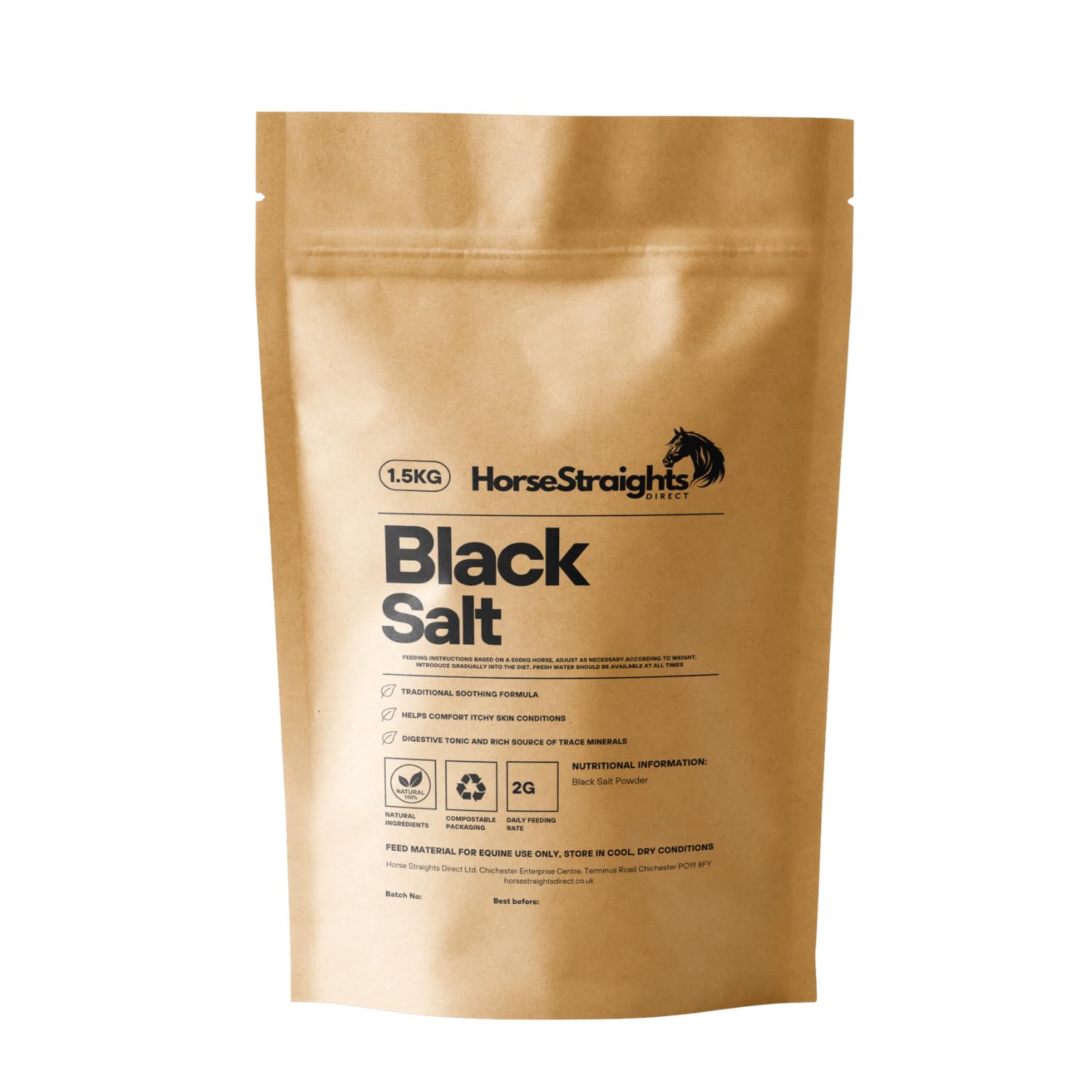 Black Salt Mineral Supplement for Horses Digestive & Skin Support 1.5KG HSD Horse Straights Direct