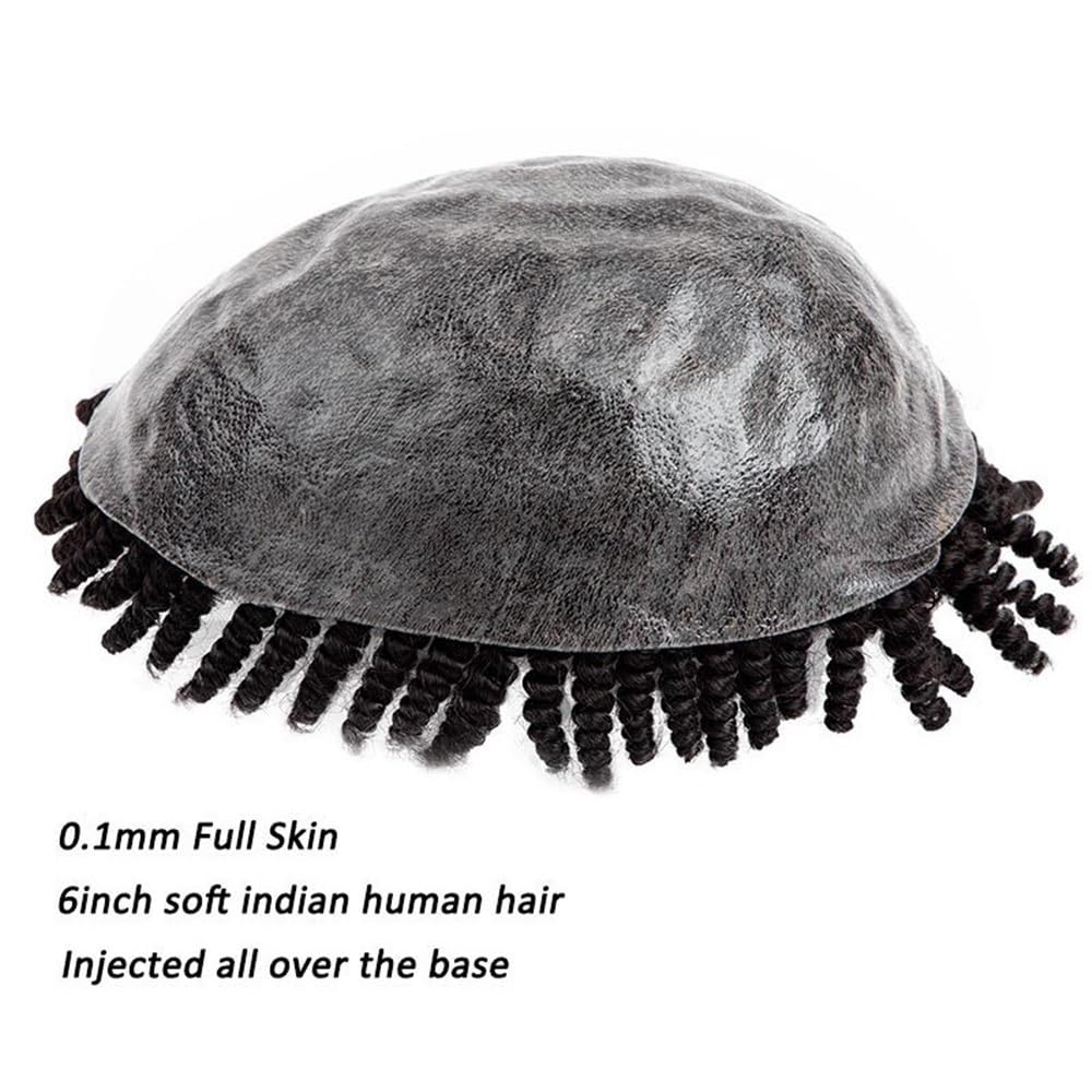 Men's Toupee Parrucca da uomo con trecce di capelli umani, protesi capillare da uomo, toupet da 0,1 mm, con dreadlock(Natural Black,7x10)