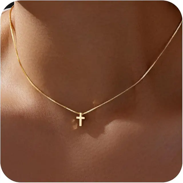 Women's 14K Gold-Plated Cross Necklace with Cross Pendant